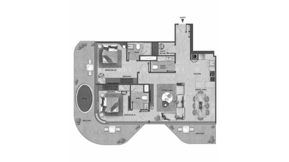 Apartment floor plan, 2 bedrooms in ARYA Residences No. 11010 (2D)